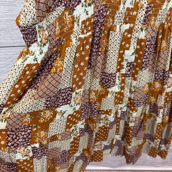 Meritt Plus Size Floral Fall Orange Tan Waisted Midi Dress Size 3XL - Picture 10 of 12